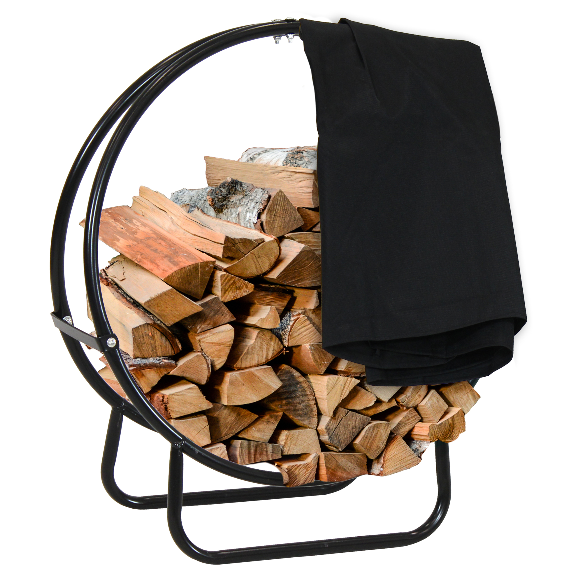 Sunnydaze Decor, Firewood Log Hoop with Cover, Color Black, Material Steel, Model# QX-24LH-COVER-COMBO